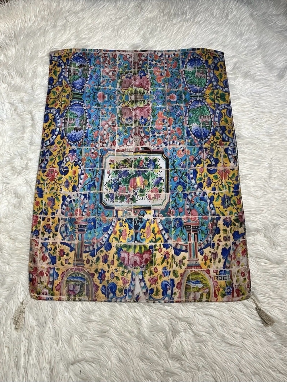 ROJE Shawl & Scarf Iranian Persian Golestan Palace Pattern w/ Tassels 76x27